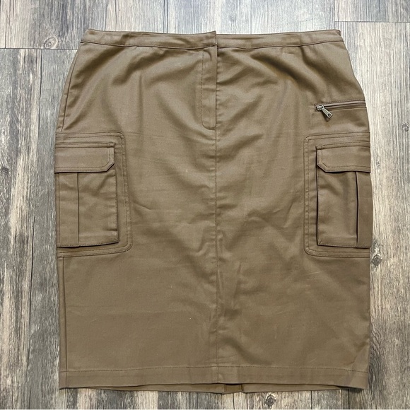 Lafayette 148 Mid Length Brown Cotton Cargo Straight Skirt Casual Party Size 12 - Picture 4 of 13